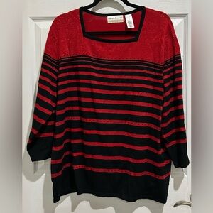 Alfred Dunner Red and Black Square‎ Neck Sweater 3/4 Sleeve Womens Size 1X